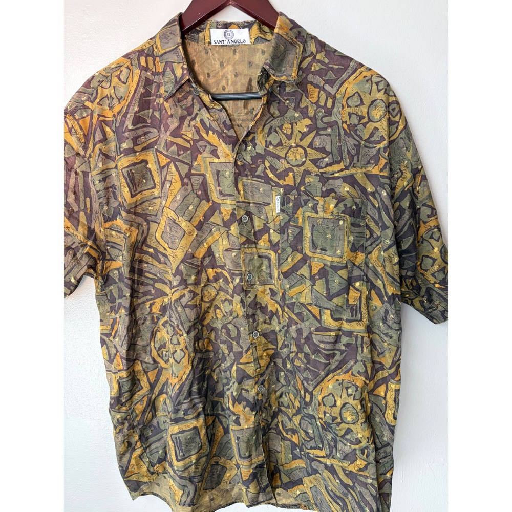 Sant' Angelo Mens Vintage Abstract Geometric Print Cotton Button Down Shirt L